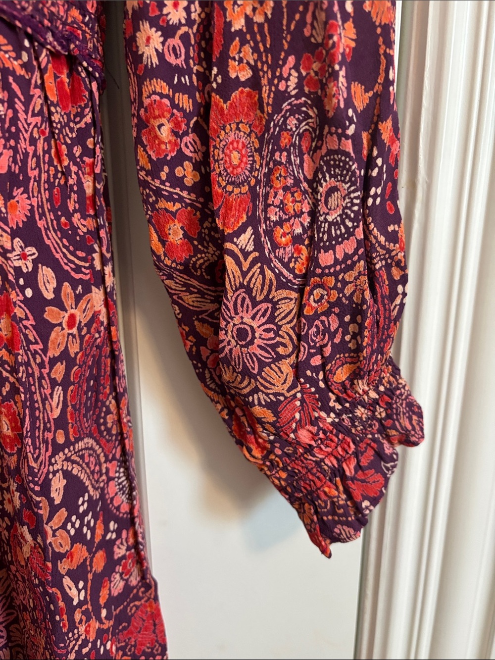 Angie Bohemian Long Sleeve Floral Maxi Dress in Red-Purple size L - Picture 3 of 5